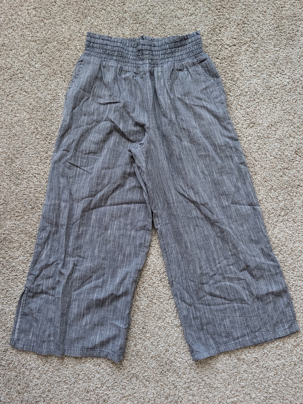 Aerie Womens Gray Cotton Wide Leg Cropped Smocked Boho Lounge Pants Size Small